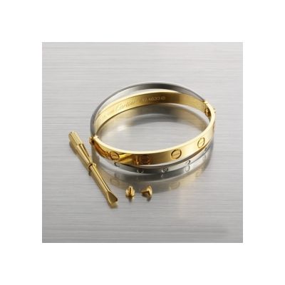 Cartier Inspired Love Bracelet Shop Online Sale White & Yellow Gold Double Bangle