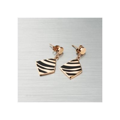 Perfect Copy Cartier Zebra Patterned Tag Stud Earrings 18K Rose Gold Plated