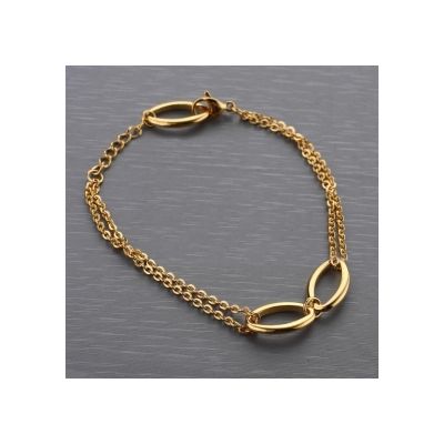 Cartier Double Oval Rings Chain Bracelet 18K Gold Plated Stainless Steel Fashion Jewellery For Sale 