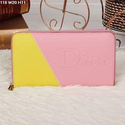 Zip Around Long Dior Ladies Leather Wallet Yellow & Pink For Sale UK