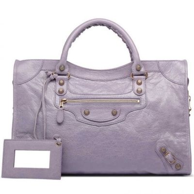 Balenciaga Giant 12 Golden Studs Curved Top Ladies Purple Leather Work Tote Bag For Sale 