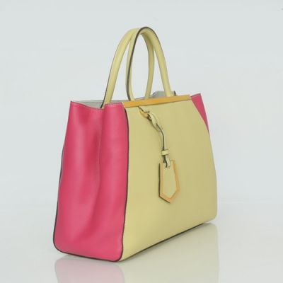  Fendi 2Jours Arrow-Shaped Pendant Ladies Original Leather Tote Bag Yellowgreen-Rose Expandable Gusset 