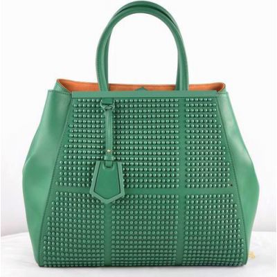  Fendi 2Jours Womens Clinch Bolt Top Handle Green High End Saffiiano Leather Tote Bag 