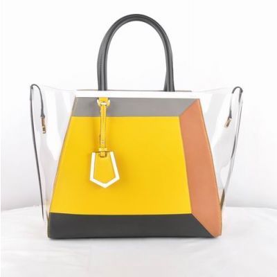 Hot Selling Fendi Yellow Transparent PVC 2Jours Multicolor Leather Womens Expandable Gusset Handbag In Paris 