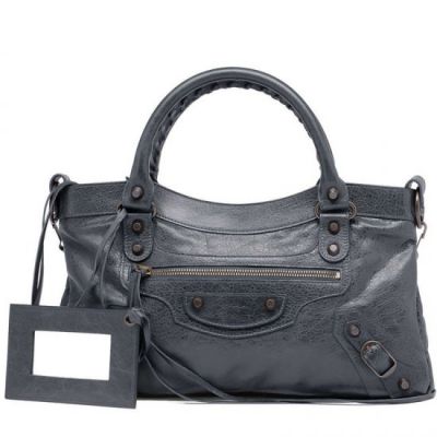 Balenciaga Top Handle Classic First Ladies Anthracite Leather Curved Top  Handbag Golden Studs 