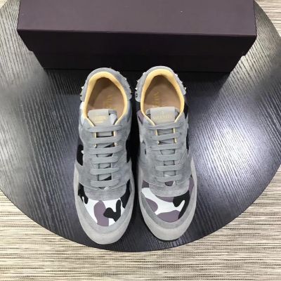 Best Valentino Silver Studs Detail Mens Gray Suede Leather Lace-up Camouflage Sneakers 