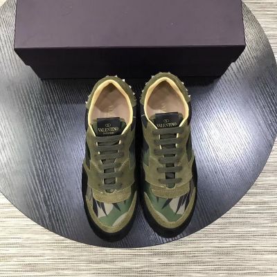  Spring/Fall Mens Valentino Silver Rivets Design Green & Black Suede Leather Lace-up Camouflage Sneakers 