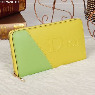 Fresh Style Dior Multicolor Zip-around Female Leather Wallet Golden Hardware Yellow-lime 