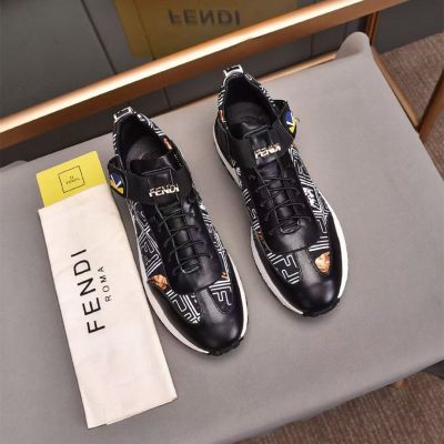 Fendi Top Sale White F Logo Monster Pattern Males Black Cow Leather Lace-up Sneakers Online