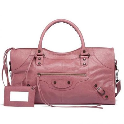 2017 Spring Balenciaga Brass Zipper  Ladies Part Time Rose Bruyere Lambskin Leather Tassels 42CM Handbag 