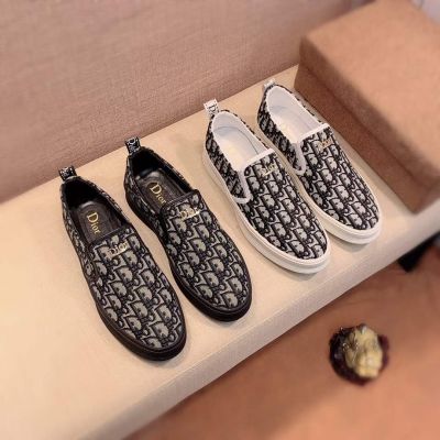 2021 Dior Best Selling Oblique Galaxy Pattern Yellow Gold Logo Signature Mens Slip-On Fabric Shoes Black/White