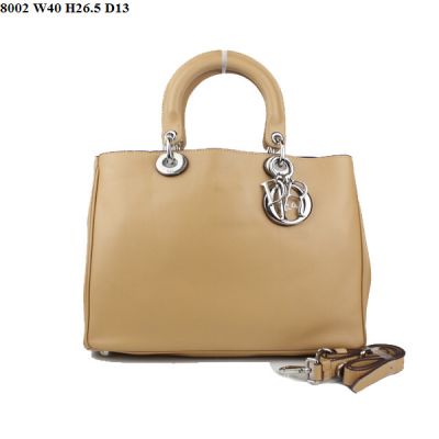 Street Style Dior "Diorissimo" Apricot Oversized Smooth Leather Handbag Silver D.I.O.R Charm Online 