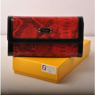 Fendi High End Red Snake Veins Leather & Black Patent Leather Multifunctional Long Flap Evening Bag 