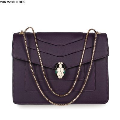 Bvlgari Serpenti Top Sale Calfskin Leather Purple Shoulder Bag Two Slim Chain Shoulder Straps