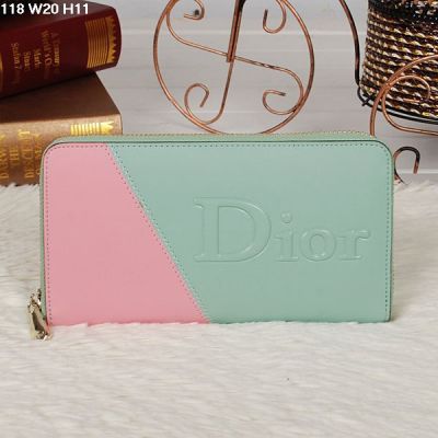 Fashion Dior 2 Billfold Compartments Zipper Wallet Light Green-pink For Sale 