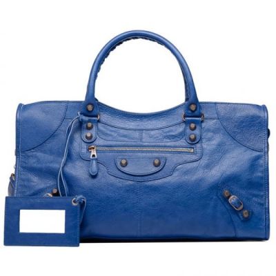 Balenciaga Giant 12 Rose Gold Studs 43CM Part Time Bleu Cobalt Leather Womens Top Handle Handbag 