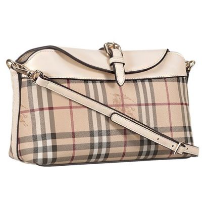 Burberry House Check White Leather Small Flip-over Flap Ladies Crossbody Bag 