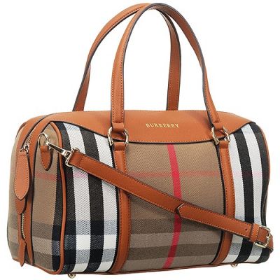High Quality Burberry Haymarket Brown Leather Strap Unisex House Check Bowling Bag