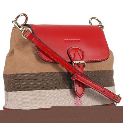 Burberry Canvas Check Ladies Red Smooth Leather Crossbody Bag For Sale 