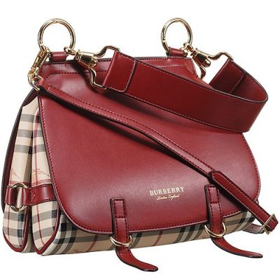 Hot Selling Burberry Bridle Haymarket Check Red Leather Female Shoulder Bag 
