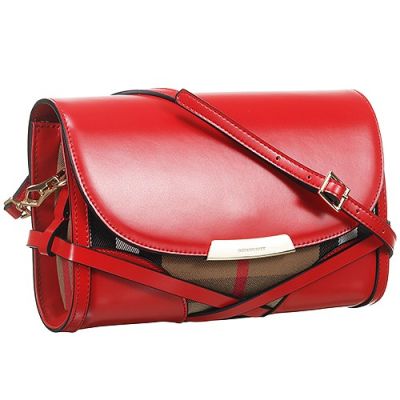 Women's Burberry Bridle House Check Red Leather Crossbody Bag Summer