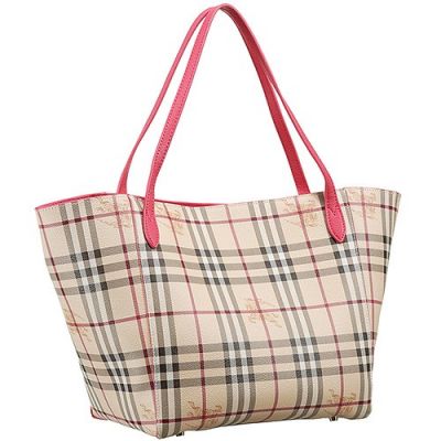 Fake Burberry  Haymarket Check Red Handle Ladies Tote Bag For Sale 