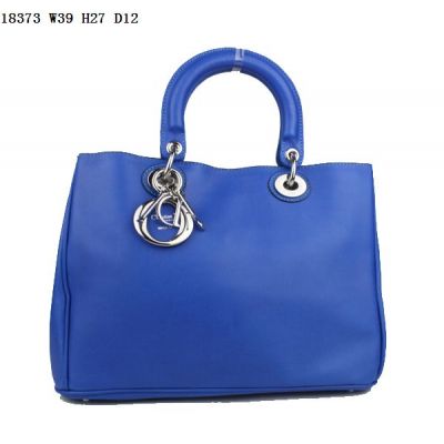 Dior "Diorissimo" Sapphire Blue Good Reviews Female Nappa Leather Tote Bag Silver Hardware Jumbo Handbag