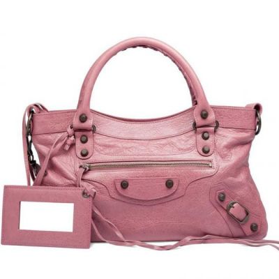 Balenciaga Rose Gold Studs Ladies First 33 CM Classic Pink Leather Tassel Totes For Sale 
