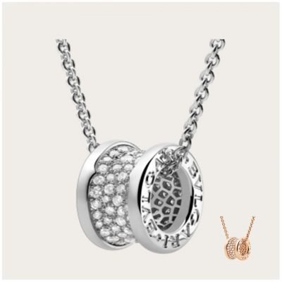 Bvlgari B.zero1 Pave Diamonds Pendant With Chain Necklace Rose Gold/ White Gold Lady Valentine Gift 348035 CL856300/ 346167 CL855800