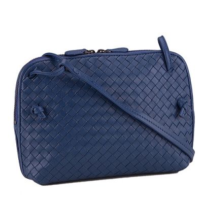  Bottega Veneta Intrecciato Blue Nappa Double Pull Zipper Crossbody Bag 245354V00164066