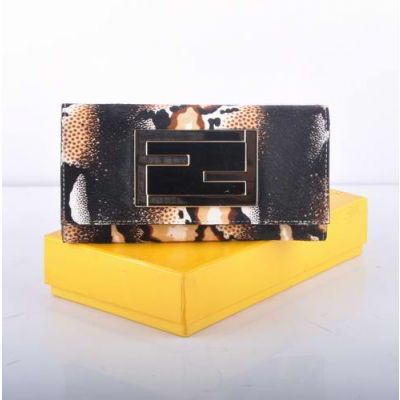 Fendi Double F Golden Buckle White Horsehair Leather Many Card Slots Ladies Long Tri-fold  Wallet 