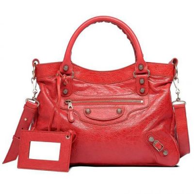 Hot Selling Balenciaga Red Leather Rose Gold Zipper Front Pocket Giant 12 Town Womens Studs Totes 