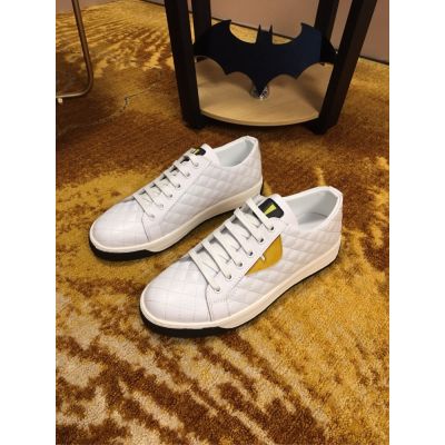 Low Price Fendi Mens Yellow Leather Details Low-tops Lace-up Sneakers White/Black For Outdoors