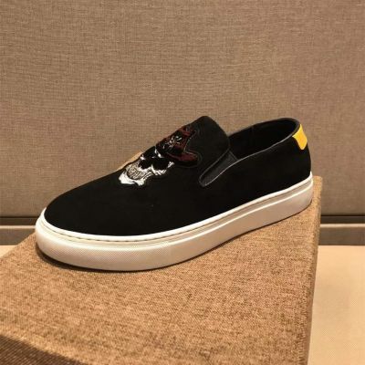  2021 New Retro Black Suede Leather White Rubber Mens Skull Head Classic Loafers For Sale Online