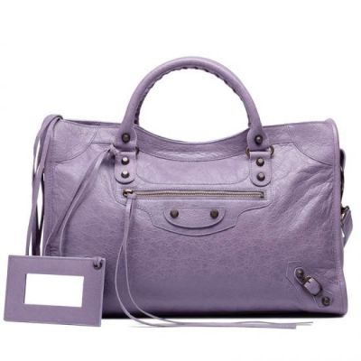 Balenciaga Purple Classic City Top Handle Studs Ladies Leather 38CM Handbag  