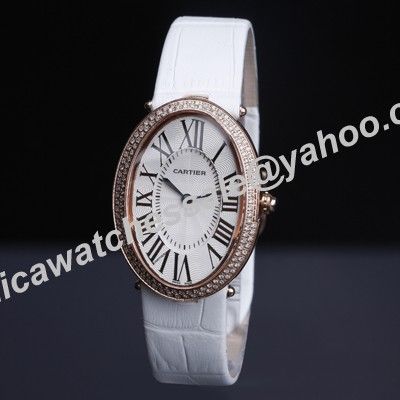 Ladies Cartier Baignoire Diamonds Oval Rose Gold Bezel Quartz WB520004 Watch White Dial & Strap 