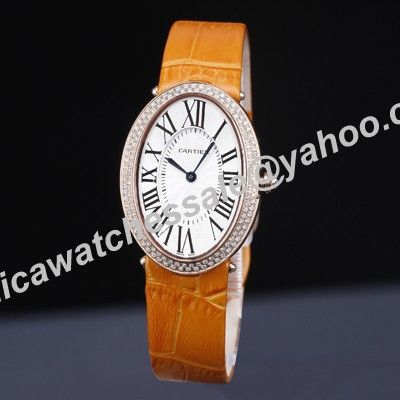 Cartier Baignoire White Dial Swarovski Diamond 44mm Orange Leather Strap Quartz Watch 