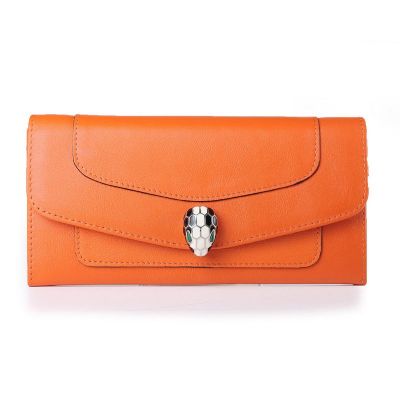 Hot Selling Bvlgari Serpenti Flip-Open Cover Closure Calfskin Leather Orange Women's Wallet