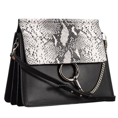 Chloe Faye Black Smooth Leather Silver Ring & Chain Python Flap Bag 3S1126-H2O-001