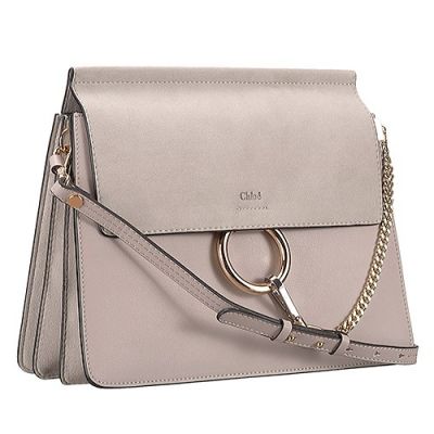 Grey Ladies Calfskin Chloe Faye Shoulder Bag Suede Signature Bag Flap 