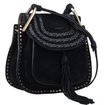 Cassic Chloe Hudson 3S1219-H67-001 Ladies Black Suede Leather Handbag Gold Rivet