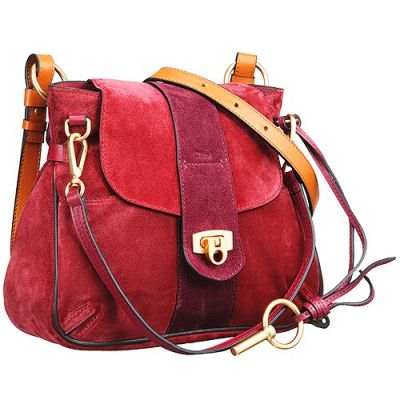 Special Chloe Lexa 3S1261-HFV-BDV Red Suede Leather Crossbody Bag Bi-color Double Strap 