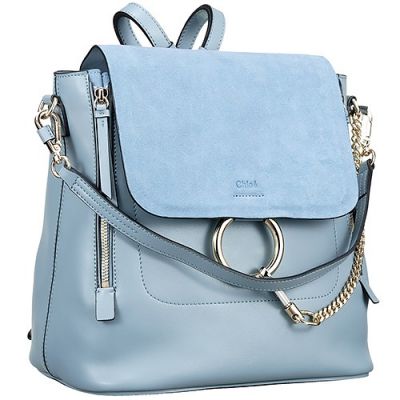 Fashion Ladies Silver Zipper Chloe 3S1232-HEU-BFC Faye Ladies Leather Backpack Baby Blue 