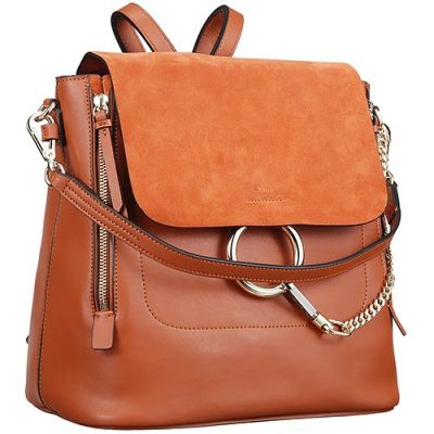 Chloe Faye 3S1232-HEU-151 Gold Chain Tan Backpack Smooth & Suede Leather Girls 
