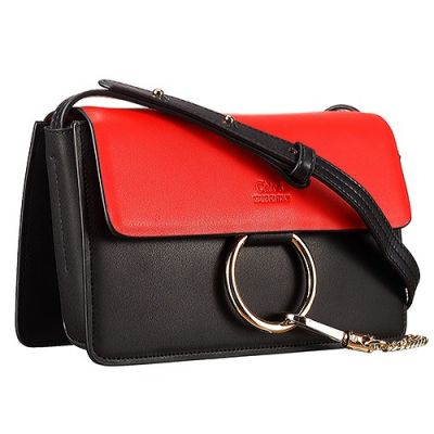 Chloe Faye Small Smooth Leather Crossbody Bag Black & Red For Womens Sale 