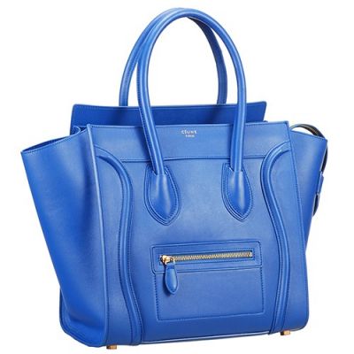 Fashion Trends Celine Luggage Womens Mini Blue Leather Tote Bag Gold Hardware