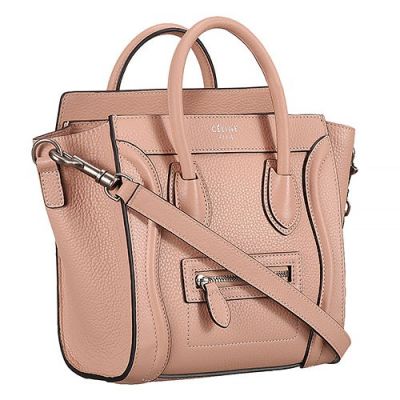 Nano Celine Luggage Popular Grained Leather Peach Shoulder Bag Black Trims 