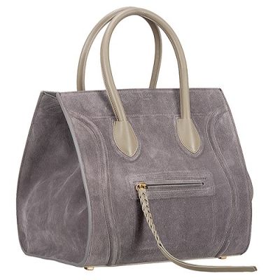 Celine Phantom Grey Womens Nubuck Luggage Bag Beige Soomth Leather handle & Trimmings