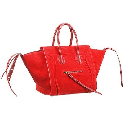 Women's Celine Phantom Luggage Suede Red Tote Smooth Leather Bottom  