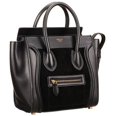 Hot Selling Celine Luggage Ladies Black Leather & Napped Leather Micro Top Handle 